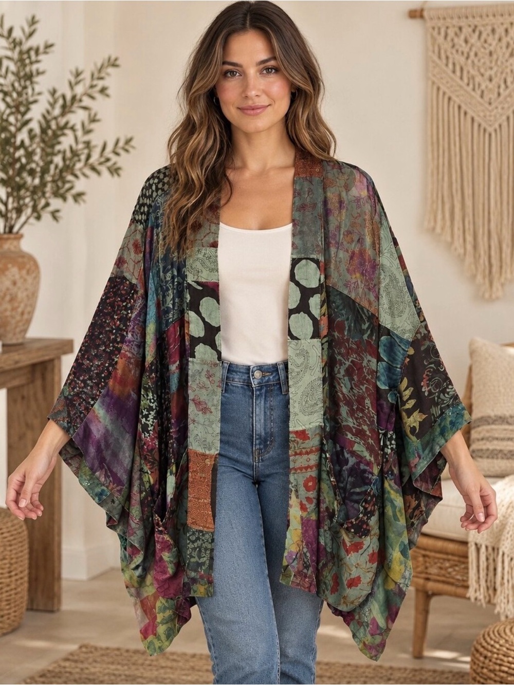 Young Threads Multicolored Bohemian Patchwork Kimono
